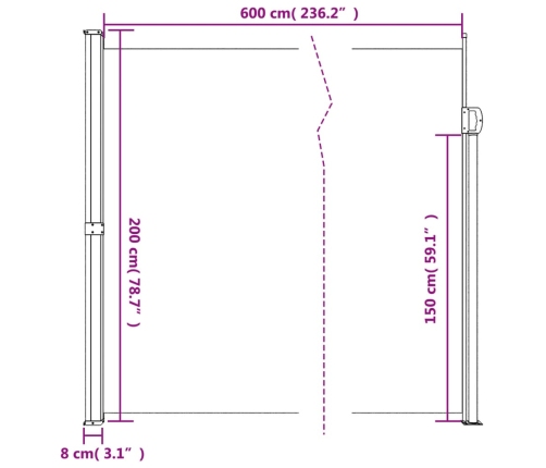 Toldo lateral retráctil rojo 200x600 cm