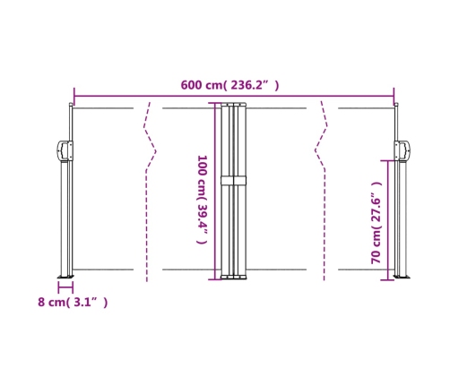 Toldo lateral retráctil crema 100x600 cm