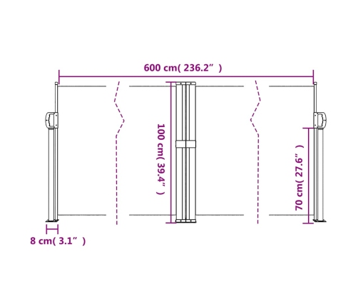 Toldo lateral retráctil gris antracita 100x600 cm