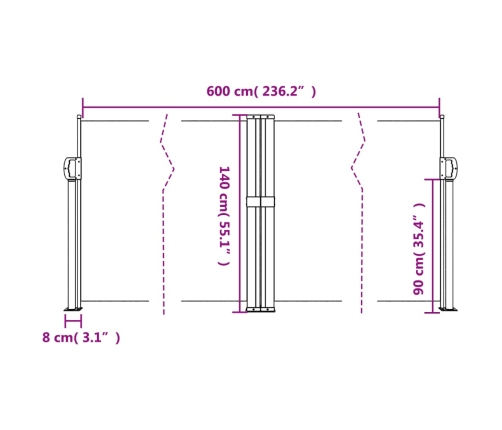 Toldo lateral retráctil negro 140x600 cm