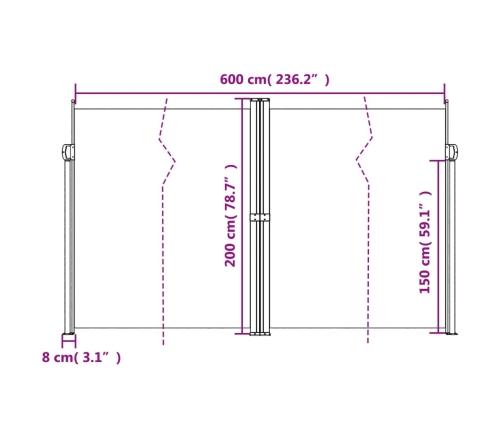 Toldo lateral retráctil negro 200x600 cm