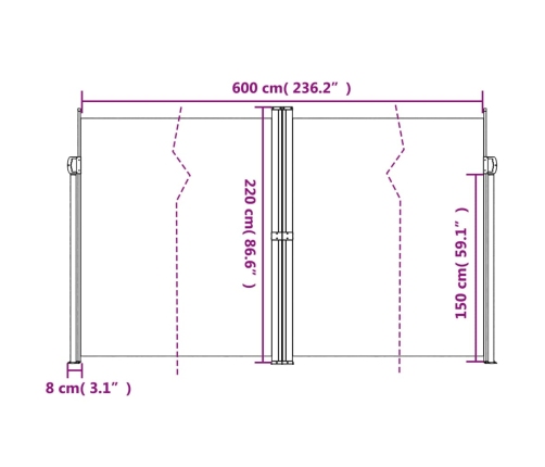 Toldo lateral retráctil negro 220x600 cm