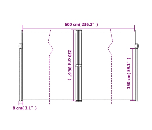 Toldo lateral retráctil gris taupe 220x600 cm