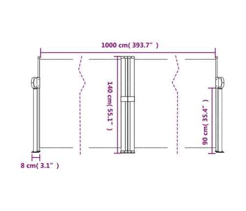 Toldo lateral retráctil marrón 140x1000 cm