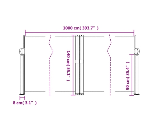 Toldo lateral retráctil terracota 140x1000 cm