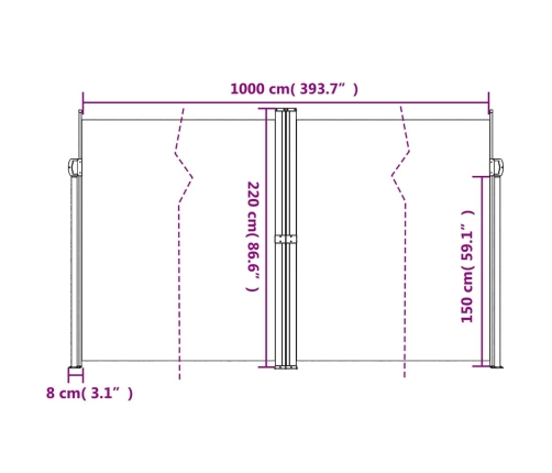 Toldo lateral retráctil antracita 220x1000 cm