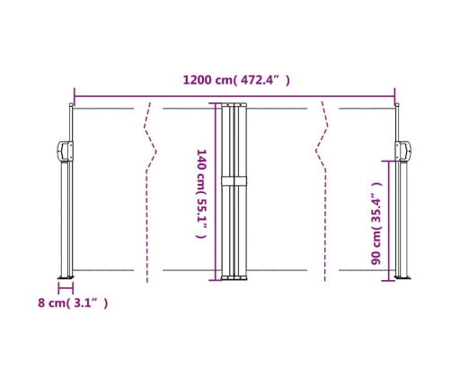 Toldo lateral retráctil beige 140x1200 cm