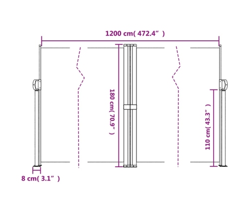 Toldo lateral retráctil negro 180x1200 cm