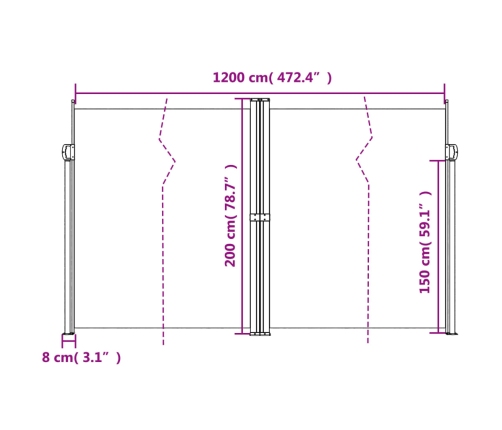 Toldo lateral retráctil negro 200x1200 cm