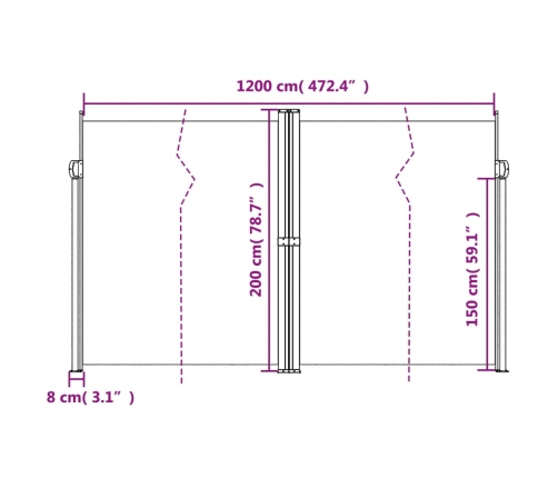 Toldo lateral retráctil crema 200x1200 cm