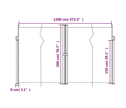 Toldo lateral retráctil antracita 200x1200 cm