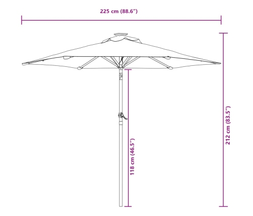 Sombrilla de jardín con poste de acero blanca 225x225x212 cm