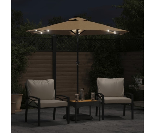 Sombrilla jardín con luces LED poste acero taupe 225x225x212cm