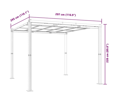 Cenador de jardín  antracita 3x3 m aluminio