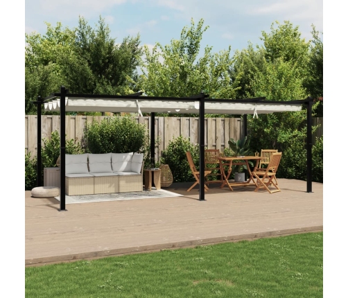 Cenador de jardín con techo retráctil aluminio crema 3x6 m