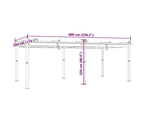 Cenador de jardín con techo retráctil aluminio crema 3x6 m