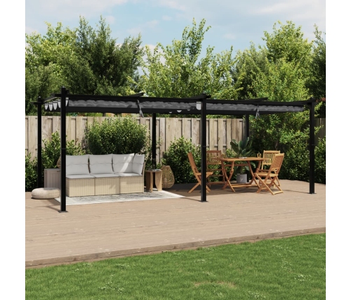 Cenador de jardín con techo retráctil aluminio antracita 3x6 m