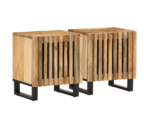 Mesitas de noche 2 uds madera maciza mango rugosa 40x34x46 cm