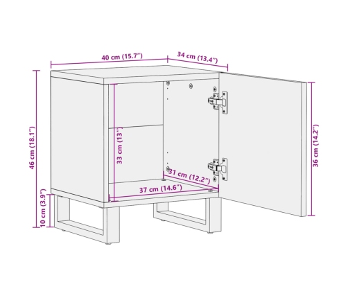 Mesitas de noche 2 uds madera maciza de mango 40x34x46 cm