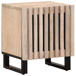 Mesita de noche madera maciza mango blanqueado 40x34x46 cm