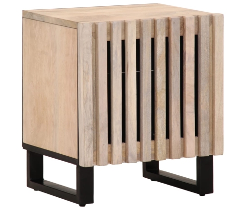 Mesita de noche madera maciza mango blanqueado 40x34x46 cm