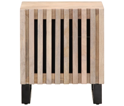 Mesita de noche madera maciza mango blanqueado 40x34x46 cm