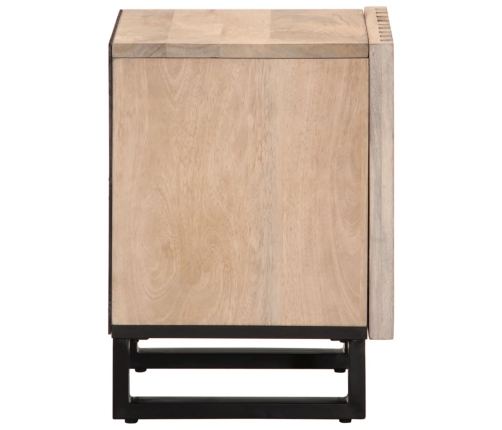 Mesita de noche madera maciza mango blanqueado 40x34x46 cm