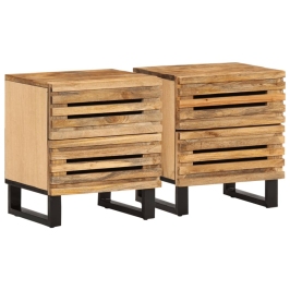 Mesitas de noche 2 uds madera maciza mango rugosa 40x34x46 cm