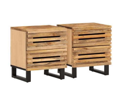 Mesitas de noche 2 uds madera maciza mango rugosa 40x34x46 cm