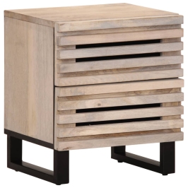 Mesita de noche madera maciza mango blanqueado 40x34x46 cm