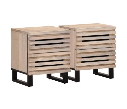 Mesitas de noche 2 uds madera de mango blanqueado 40x34x46 cm