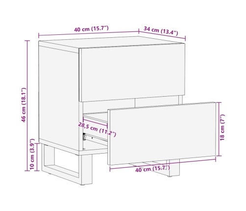 Mesita de noche de madera maciza reciclada 40x34x46 cm