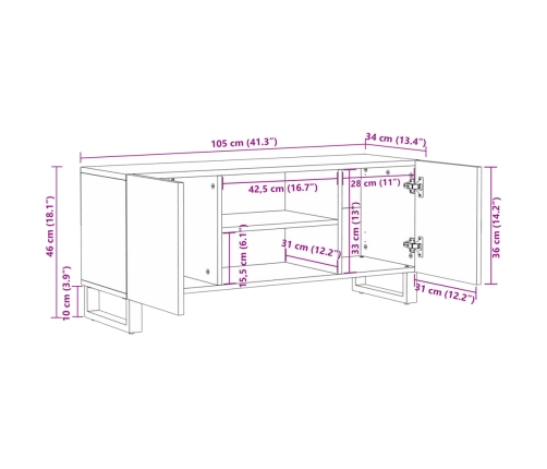 Mueble de TV madera maciza de mango rugosa 105x34x46 cm