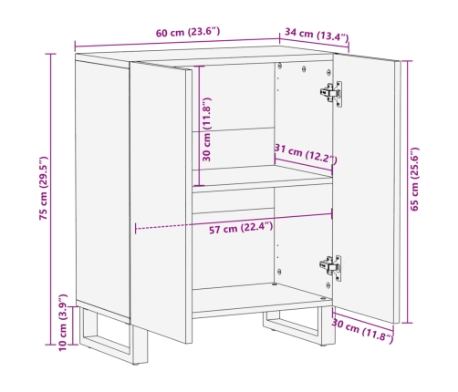 Aparador de madera maciza acacia 60x34x75 cm