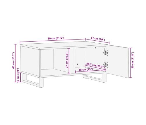 Mesa de centro de madera maciza de mango rugosa 80x51x40 cm