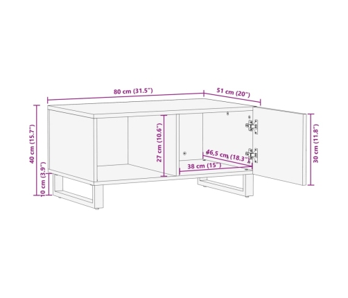 Mesa de centro de madera maciza de mango blanca 80x51x40 cm