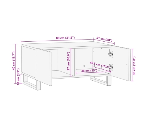vidaXL Mesa de centro de madera maciza de mango blanca 80x51x40 cm
