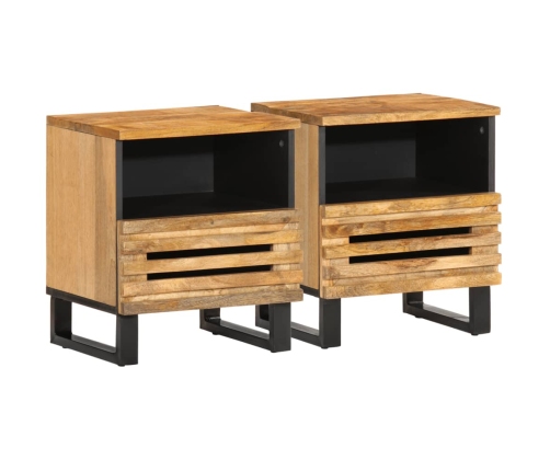 Mesitas de noche 2 uds madera maciza mango rugosa 40x34x46 cm