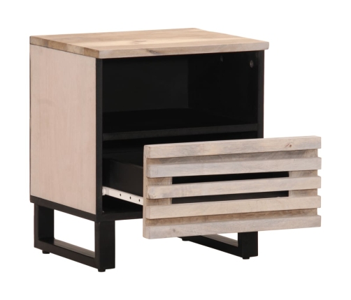 Mesita de noche madera maciza mango blanqueado 40x34x46 cm