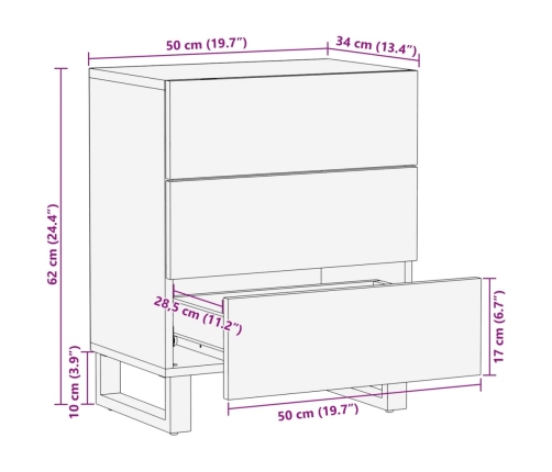 Mesita de noche madera maciza de mango 50x34x62 cm