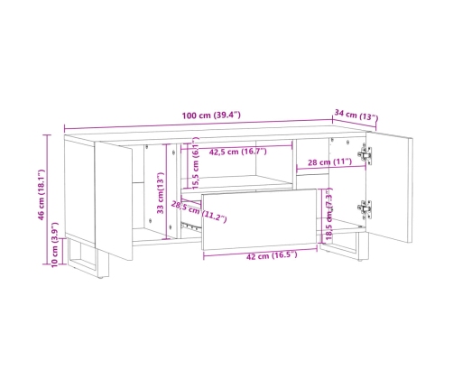 Mueble de TV madera maciza de acacia 100x34x46 cm