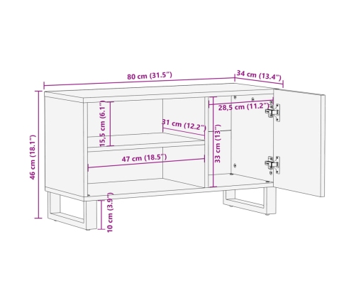 Mueble de TV madera maciza de mango rugosa 80x34x46 cm