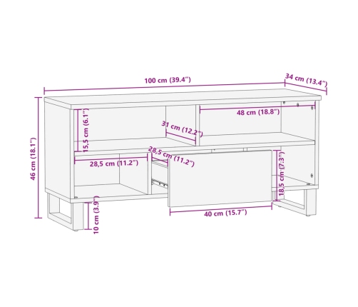 Mueble de TV madera maciza mango marrón 100x34x46 cm