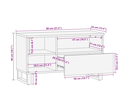 Mueble de TV madera maciza de acacia 80x34x46 cm