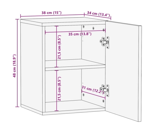 Armario de baño de pared madera maciza de mango 38x34x48 cm