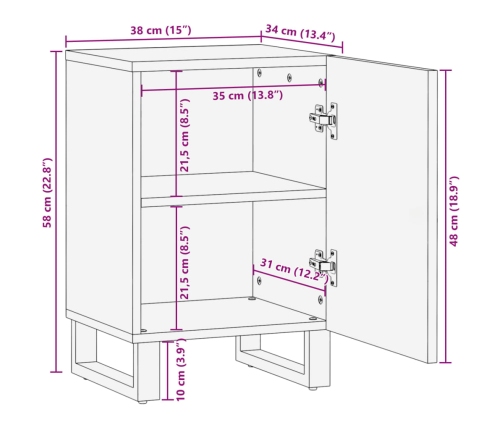 Mueble de baño madera maciza de acacia 38x34x58 cm