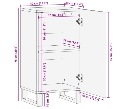 Aparador de madera maciza de mango rugosa 40x34x75 cm