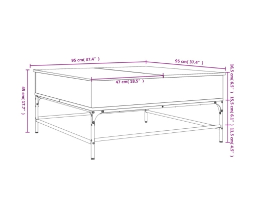 Mesa de centro madera ingeniería y metal roble humo 95x95x45 cm