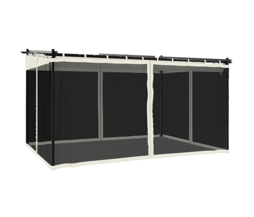 Cenador con paredes de malla acero crema 4x3 m
