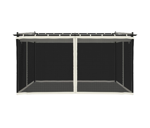 Cenador con paredes de malla acero crema 4x3 m